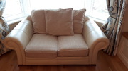 3&2 Seater Cream Leather and Fabric Sofas